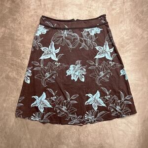 Vintage 90s Spring Street Floral Lily Print Midi Skirt Brown Blue A Line Boho